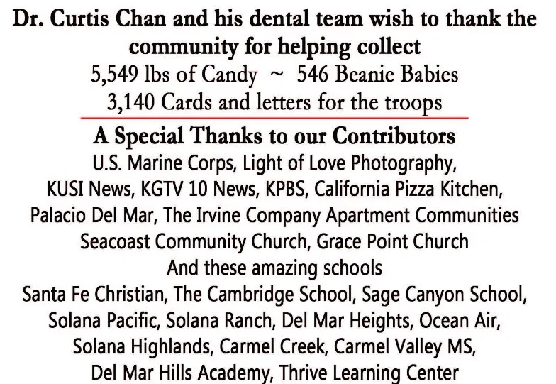 Dr. Chan and local Marine Corps candy drive details